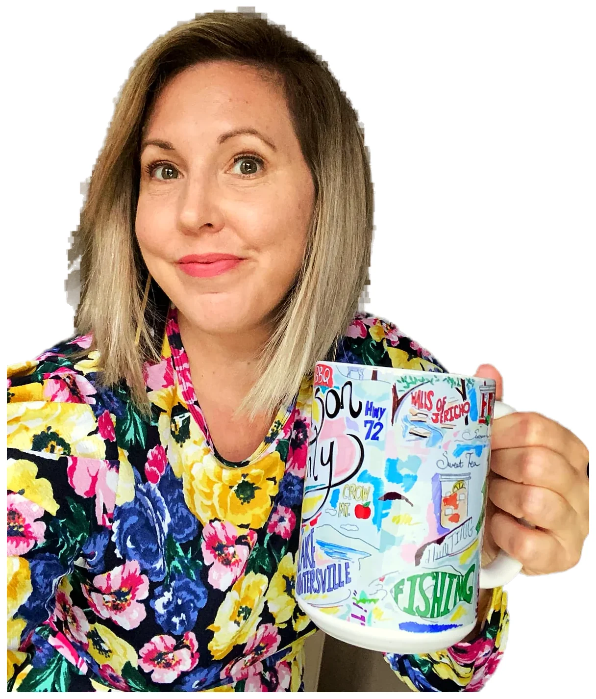 Sarah Stahl holding a Jackson County coffee mug